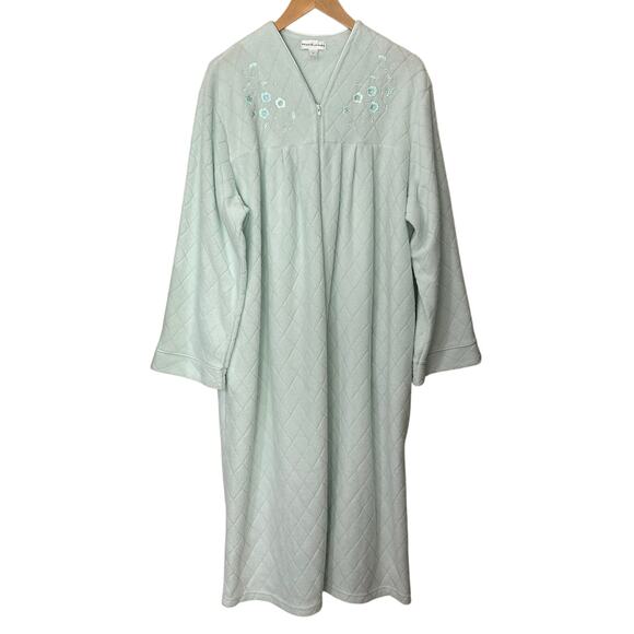 Miss Elaine Full Length Robe Zip Front Embroidered Pale Green Size XL Cottage - Picture 1 of 7